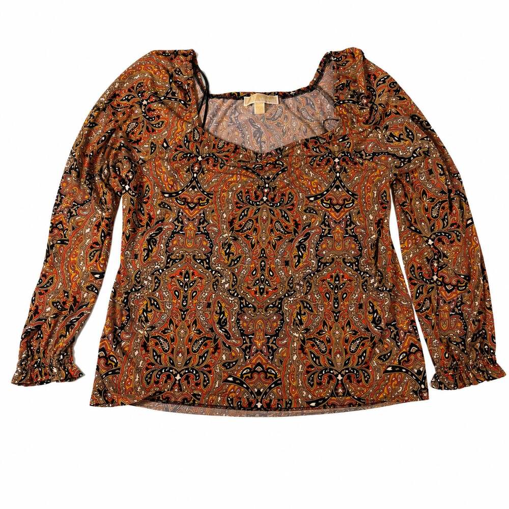 MICHAEL Michael Kors Women's Long Sleeve Paisley Print Ruched Knit Top